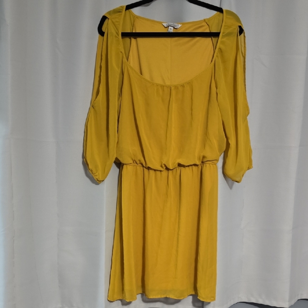 Speechless Mustard Yellow Cold-Shoulder Mini Dress